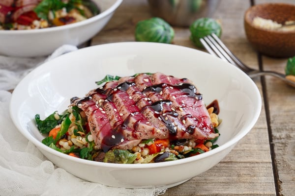Ahi tuna with roasted winter vegetable couscous