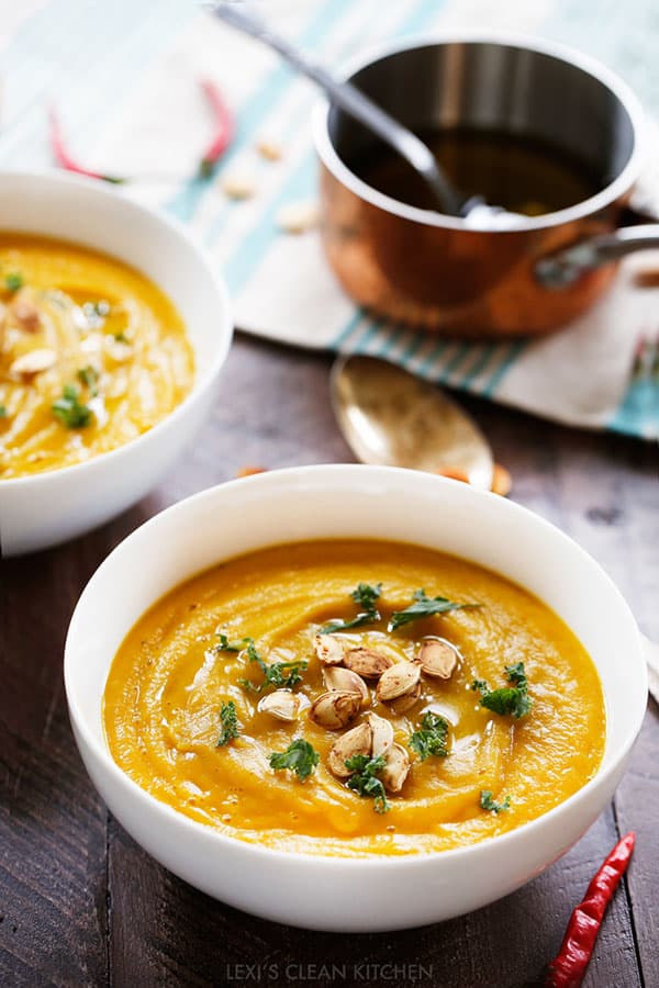 Easy pumpkin soup with chili garlic oil