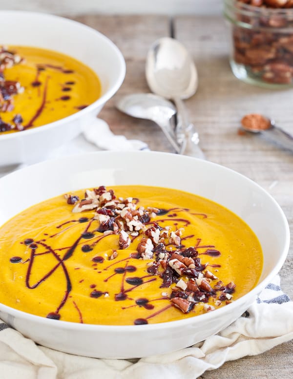 Cinnamon Ginger Kabocha Squash Soup with Tart Cherry Drizzle
