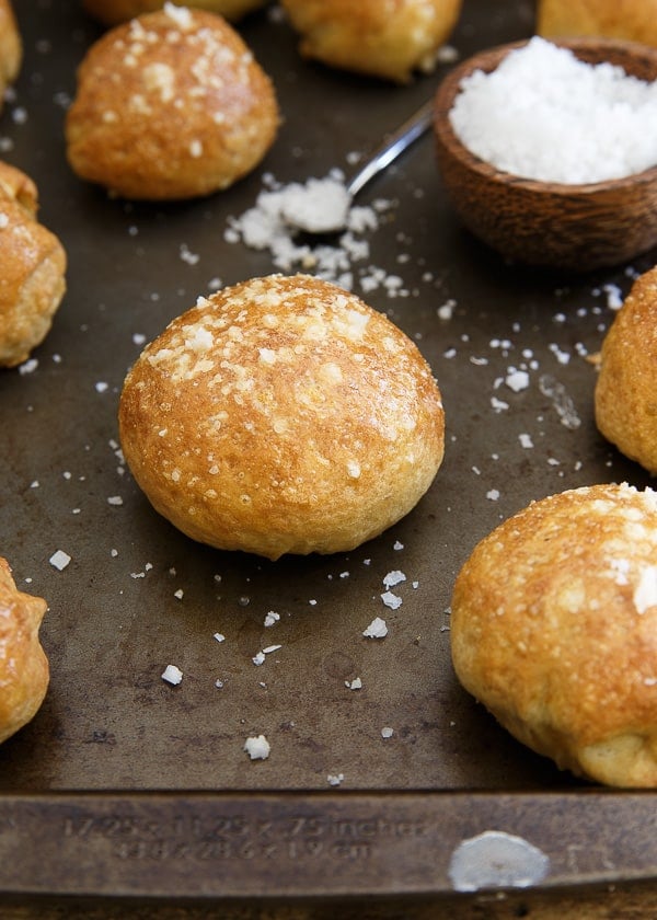 Hummus stuffed pretzel bites