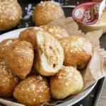 Pizza hummus stuffed pretzel bites.