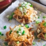 Buffalo chicken waffle hummus bites.