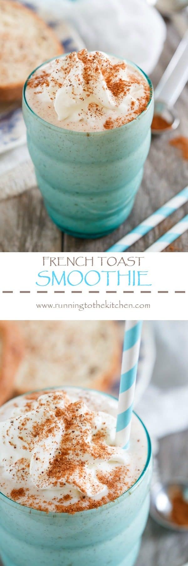 This French toast smoothie is a high protein packed drink that tastes just like the decadent buttery cinnamon breakfast you love.