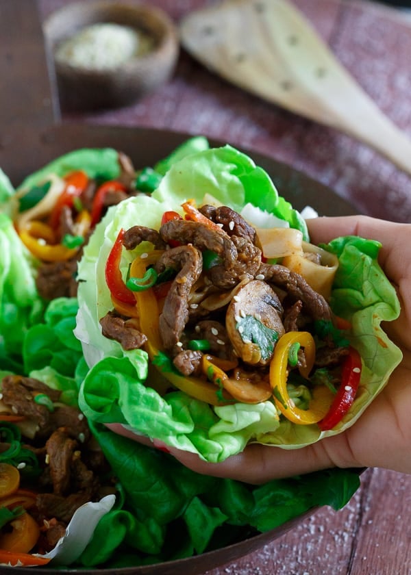 Korean Steak and Rice Noodle Lettuce Cups