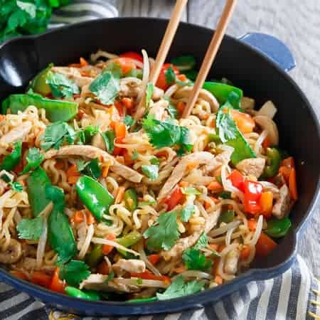 Sweet and spicy pork ramen stir fry