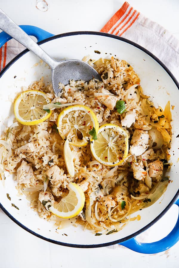 Lemon Garlic Chicken Rice Skillet