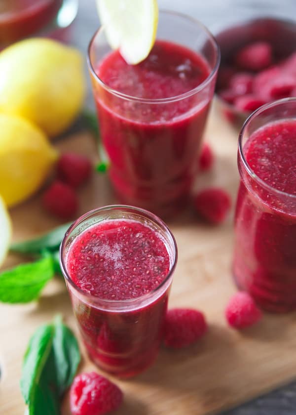 This cranberry raspberry chia lemonade is tart, sweet and filled with nutritious chia seeds for a refreshing and healthy drink.
