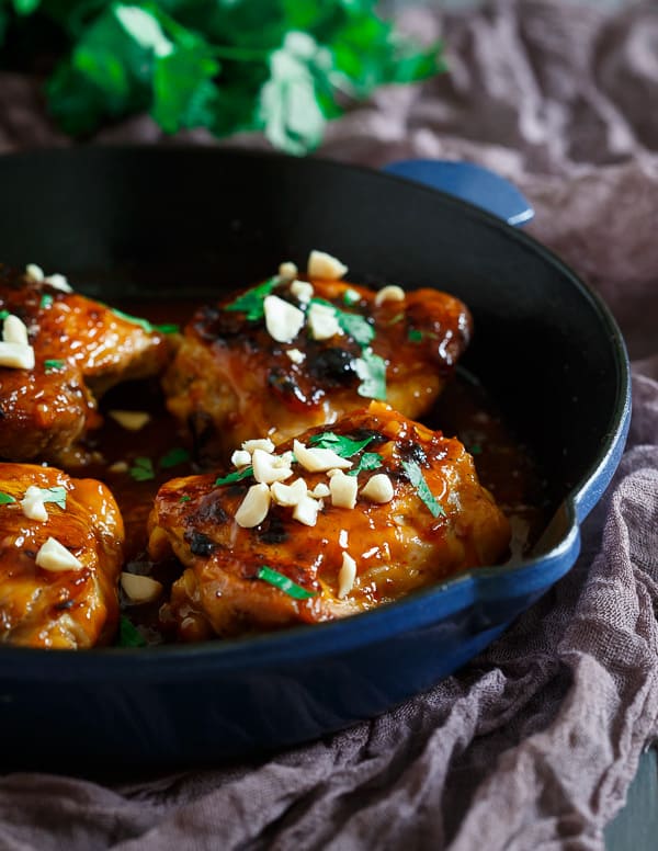 These sticky Thai chicken thighs are the perfect weeknight dinner. Ready in just 30 minutes, full of delicious Thai flavor and better than takeout!