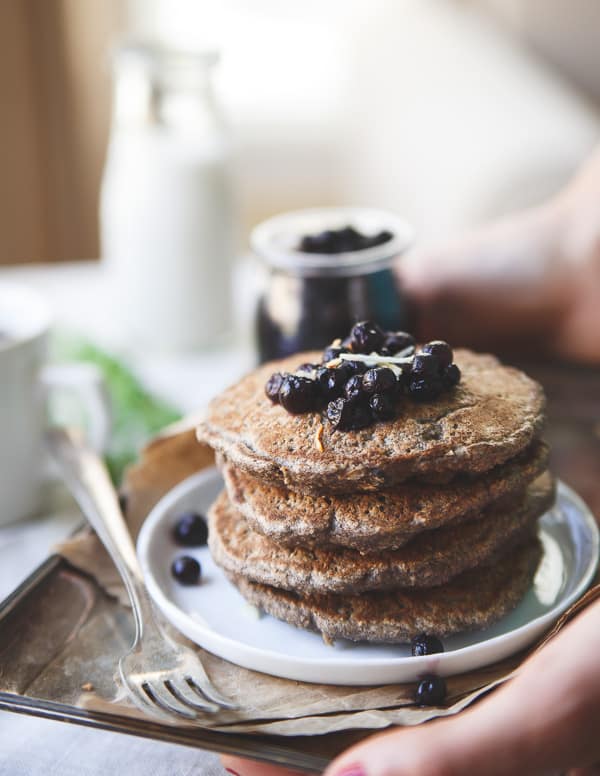 Toasted Coconut Cinnamon Raisin Oat Bran Pancakes are a hearty, healthy start to any day.