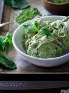 This matcha mint chocolate chunk ice cream is made with coconut milk for a creamy, dairy and gluten free dessert. A refreshing treat for the warmer weather!