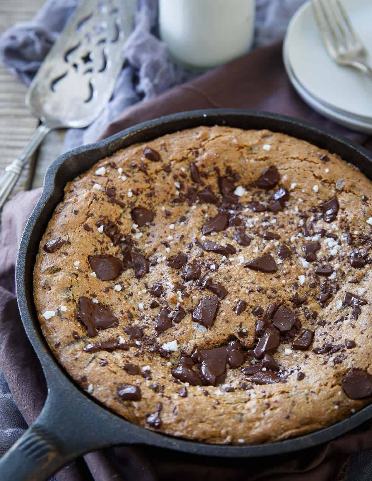 Paleo Salted Chocolate Chip Cookie Skillet - Running to the Kitchen®