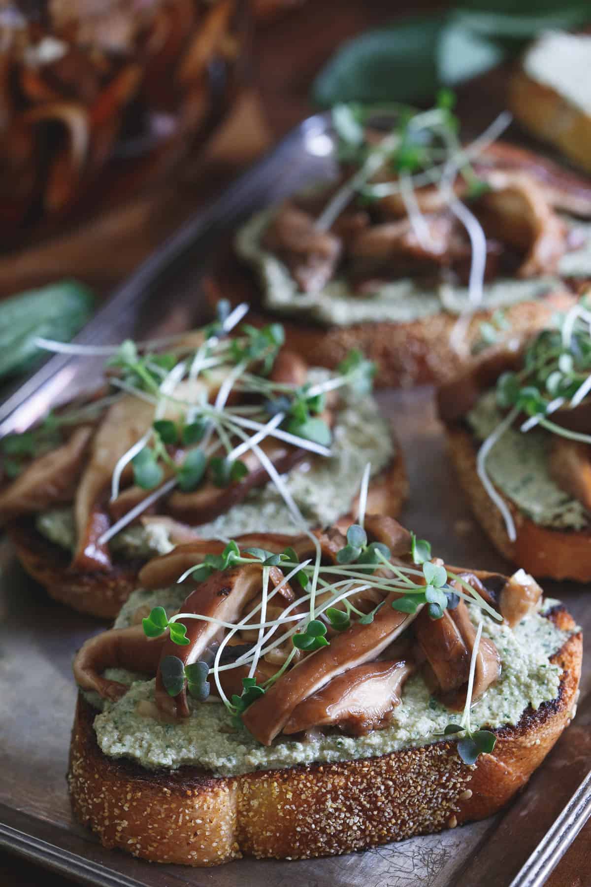 Balsamic Pickled Shiitake Crostini are a delicious savory small bite.