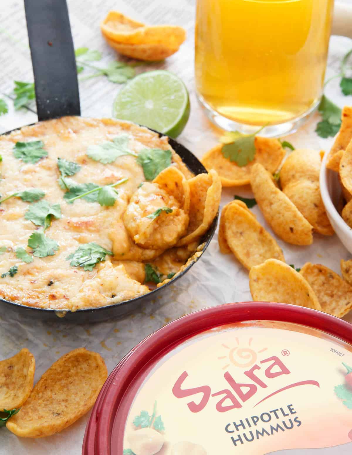 Sabra's chipotle hummus and pepper jack cheese get mixed together and baked off in this Chipotle Hummus Fundido!