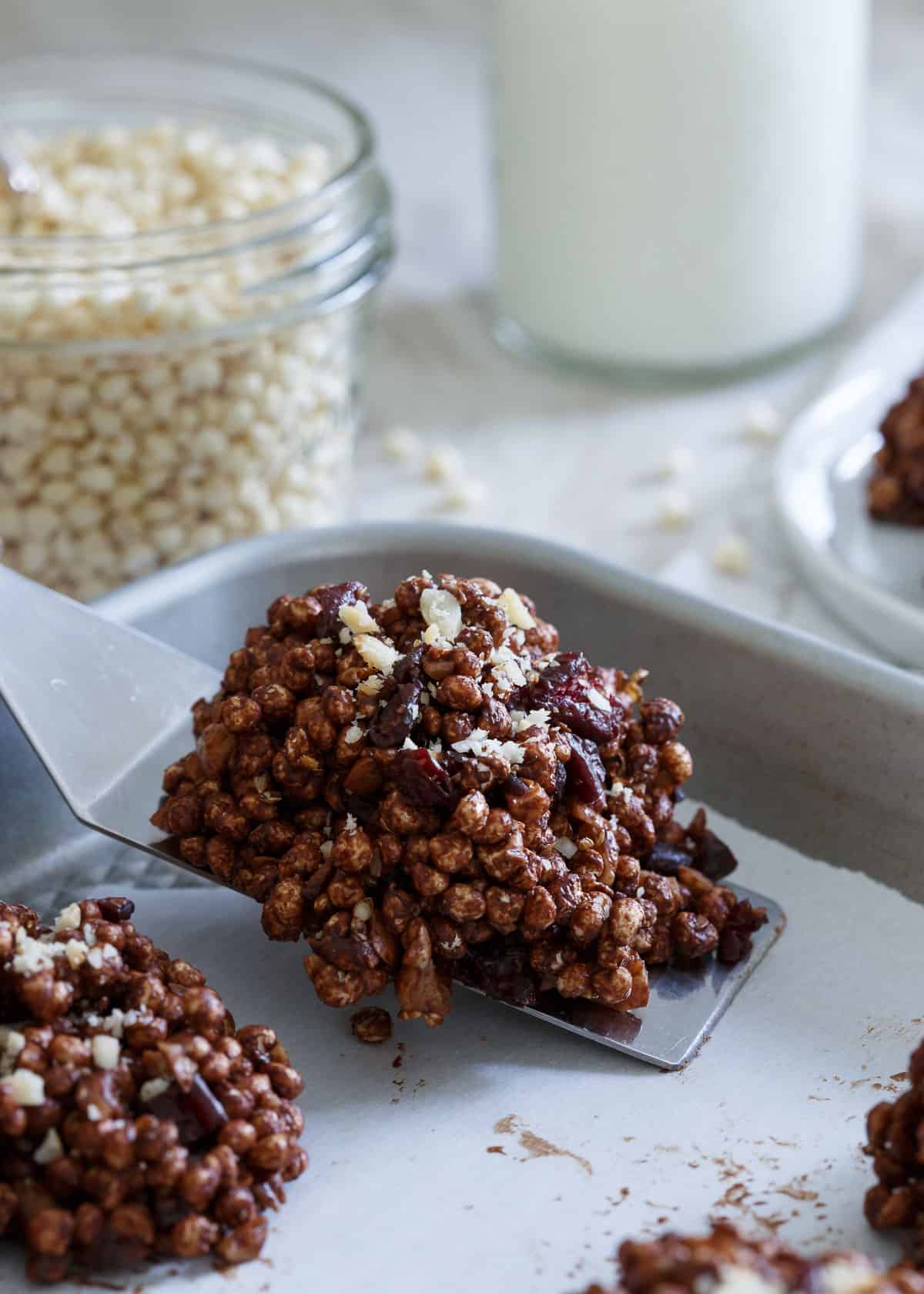 Chocolate Cranberry Puffed Millet Cookies are an easy gluten free no bake treat