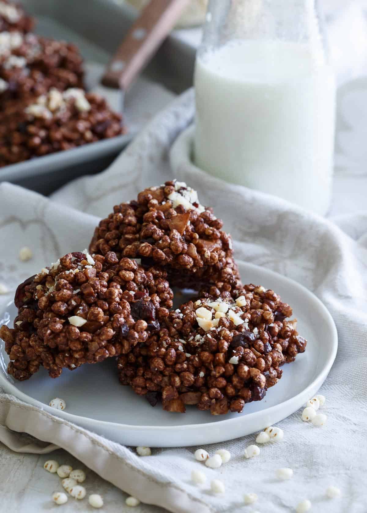 Gluten Free Chocolate Cranberry Puffed Millet Cookies are a simple no bake treat you can throw together in minutes. 