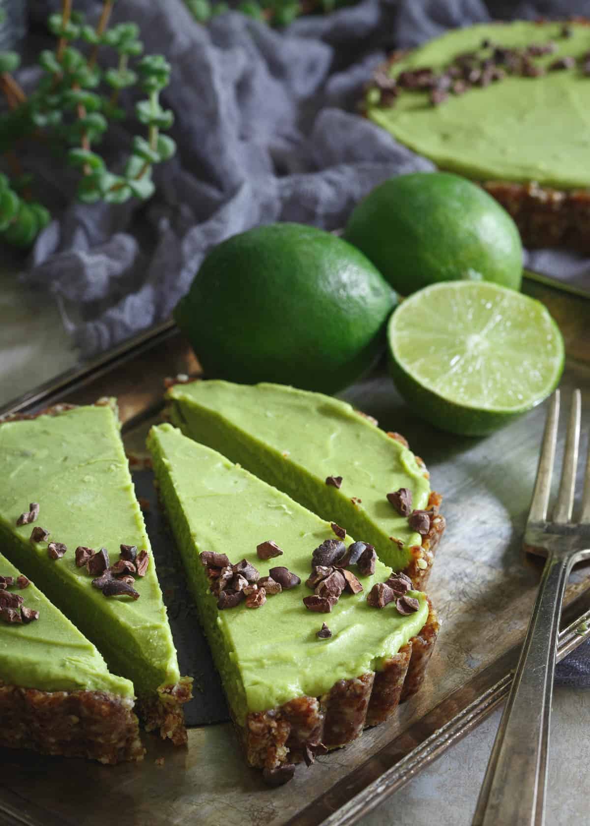 This No Bake Lime Avocado Tart is grain free, gluten free and paleo. A healthy and delicious summer treat!