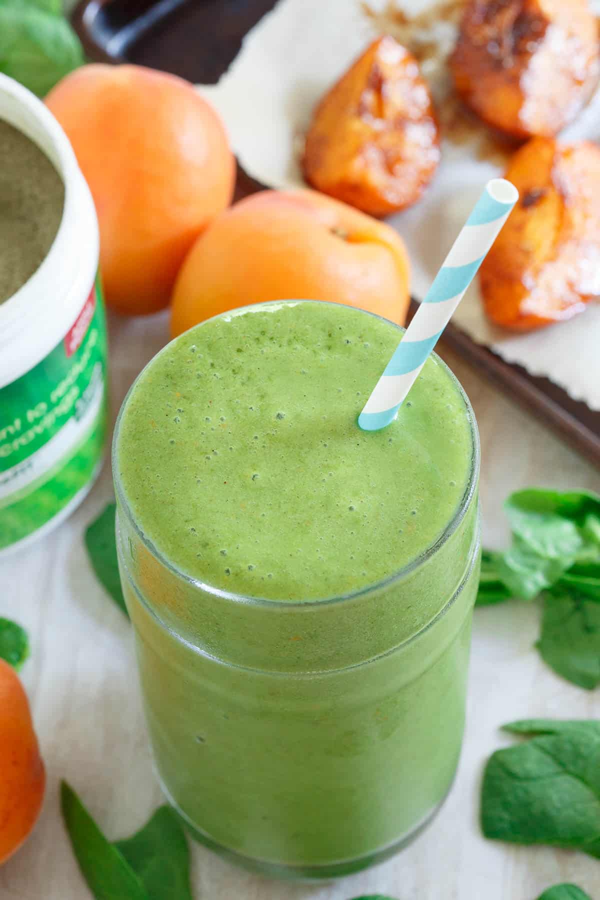 This green smoothie is deliciously sweet with the addition of roasted apricots