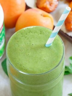 This roasted apricot smoothie gets a healthy green boost with spinach and natural spinach extract to help keep you feeling full longer!