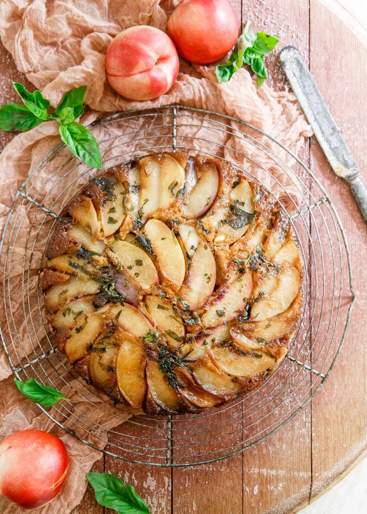 This Gluten Free Basil Nectarine Upside Down Cake has a hidden boost of collagen for a healthy protein kick.