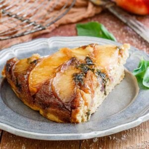 This nectarine upside down cake is infused with fresh basil. It's a gluten free summer treat that goes perfectly with an afternoon cup of tea or coffee.