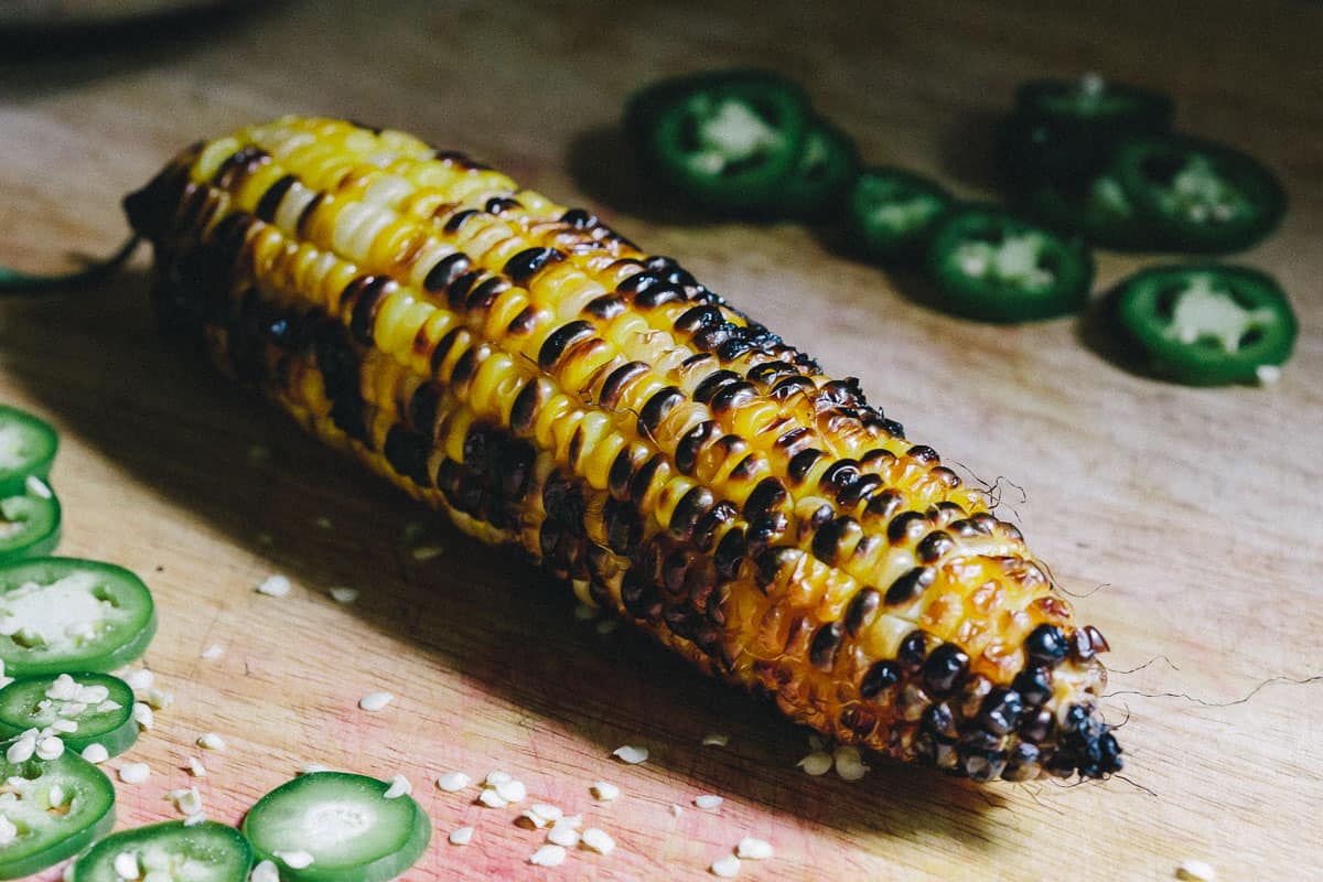 Grilled Corn for Blackened Shrimp Tacos with Grilled Corn Cherry Salsa