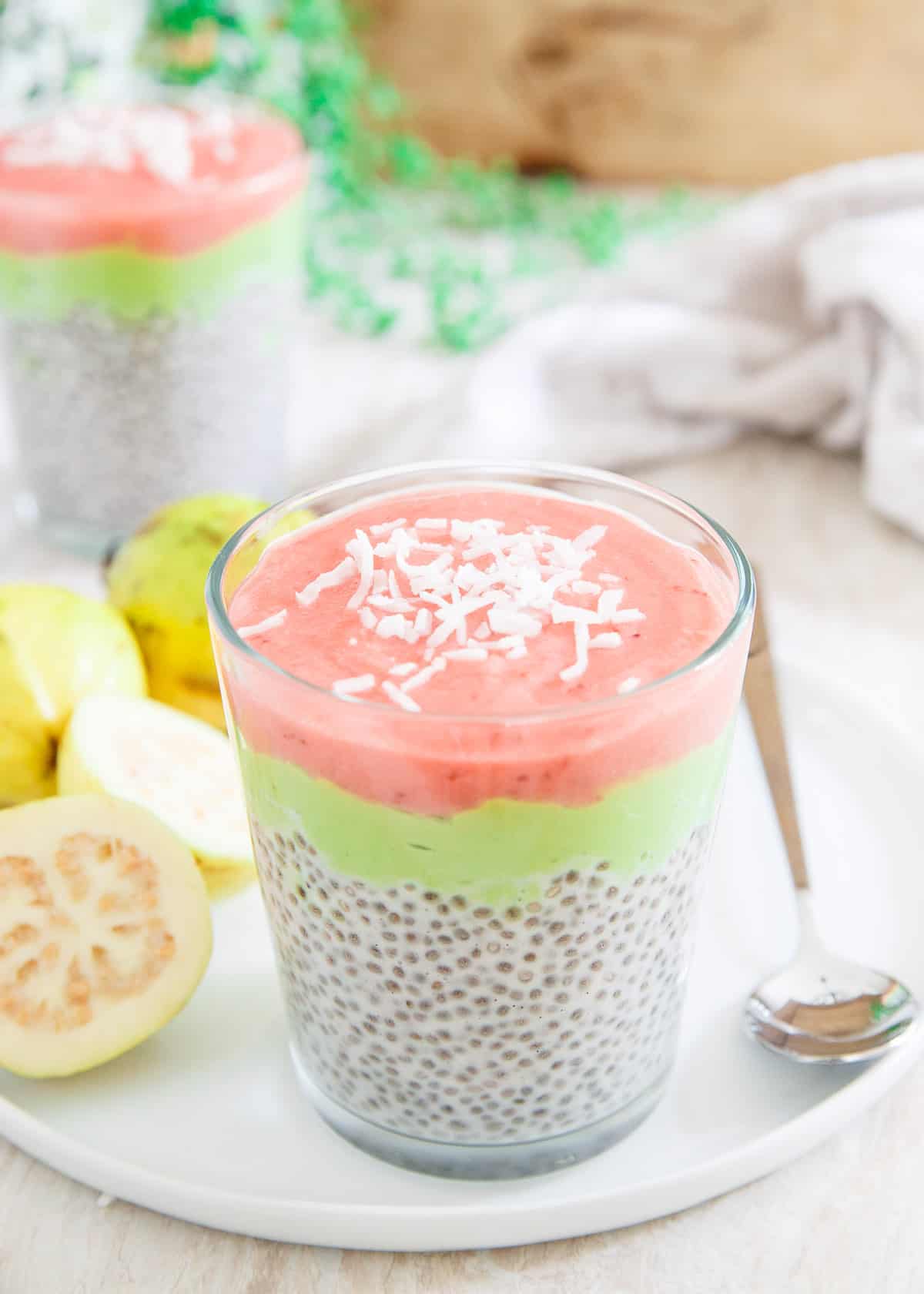 Strawberry Guava Chia Pudding is a healthy treat layered with goodness from chia seeds, avocados, strawberries and guava.