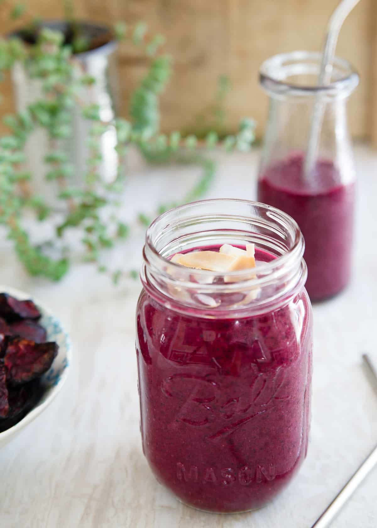 Besides the jaw dropping color, this paleo wild blueberry beet smoothie packs a healthy dose of vitamin C and a nice boost antioxidants.