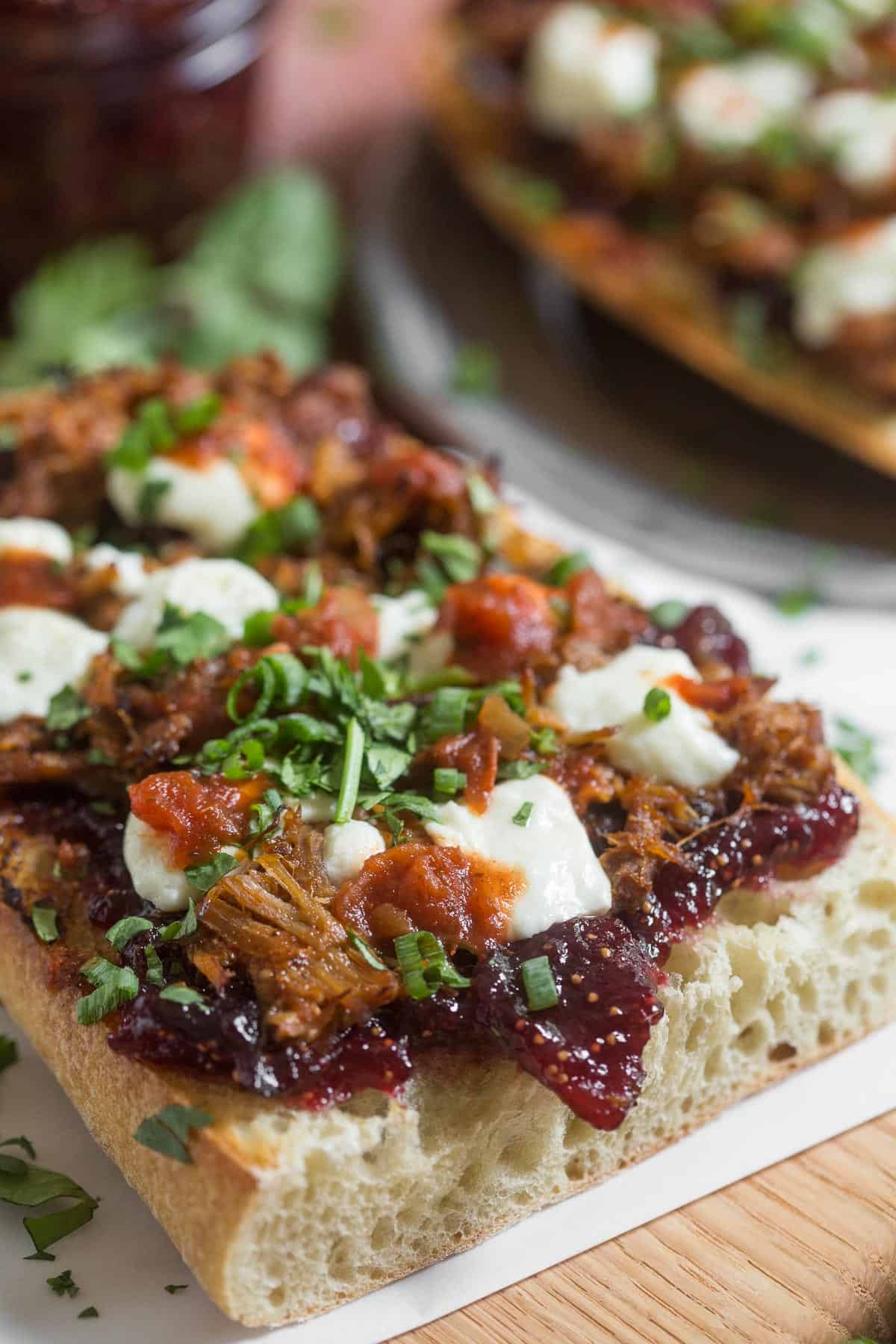 Use homemade fig preserves on this easy open faced fig and pig sandwich.