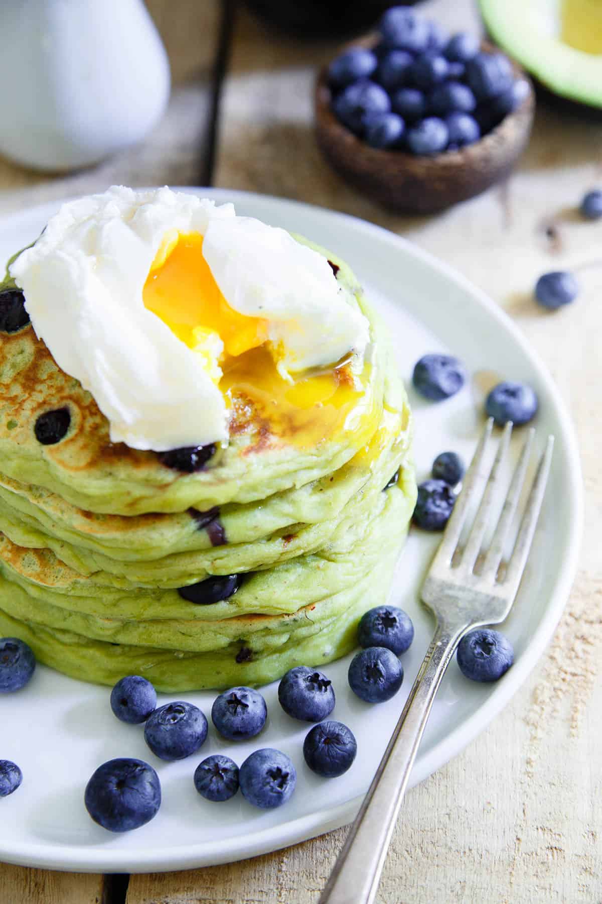 Blueberry Avocado Pancakes made with ripe California Avocados are the perfect start to the day.