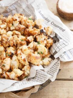 If you love popcorn shrimp, you'll love this salt and vinegar popcorn cauliflower. Just as addictive but a lot healthier.