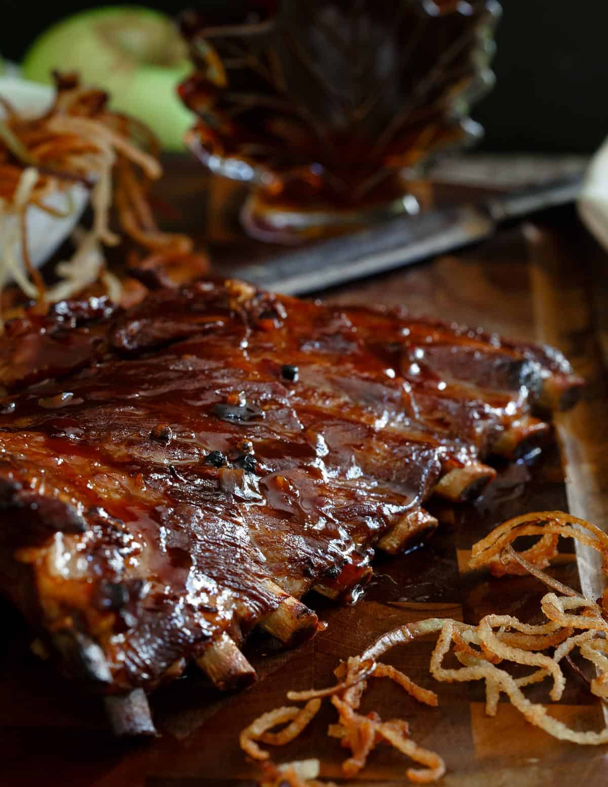Sticky Maple Apple Ribs served with shoestring apple fries is a finger lickin' meal to ease into fall.