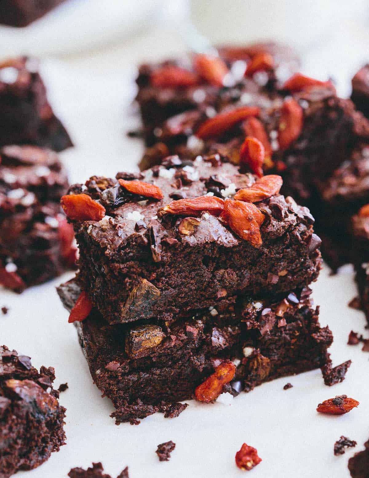 Goji berry and cacao nib superfood brownies are the perfect chocolaty gluten free dessert.