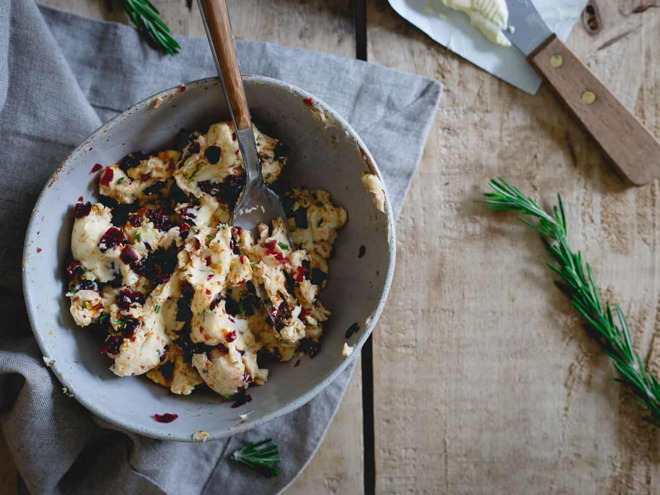 Cranberry orange compound butter with cognac and rosemary is the perfect addition to your holiday table.