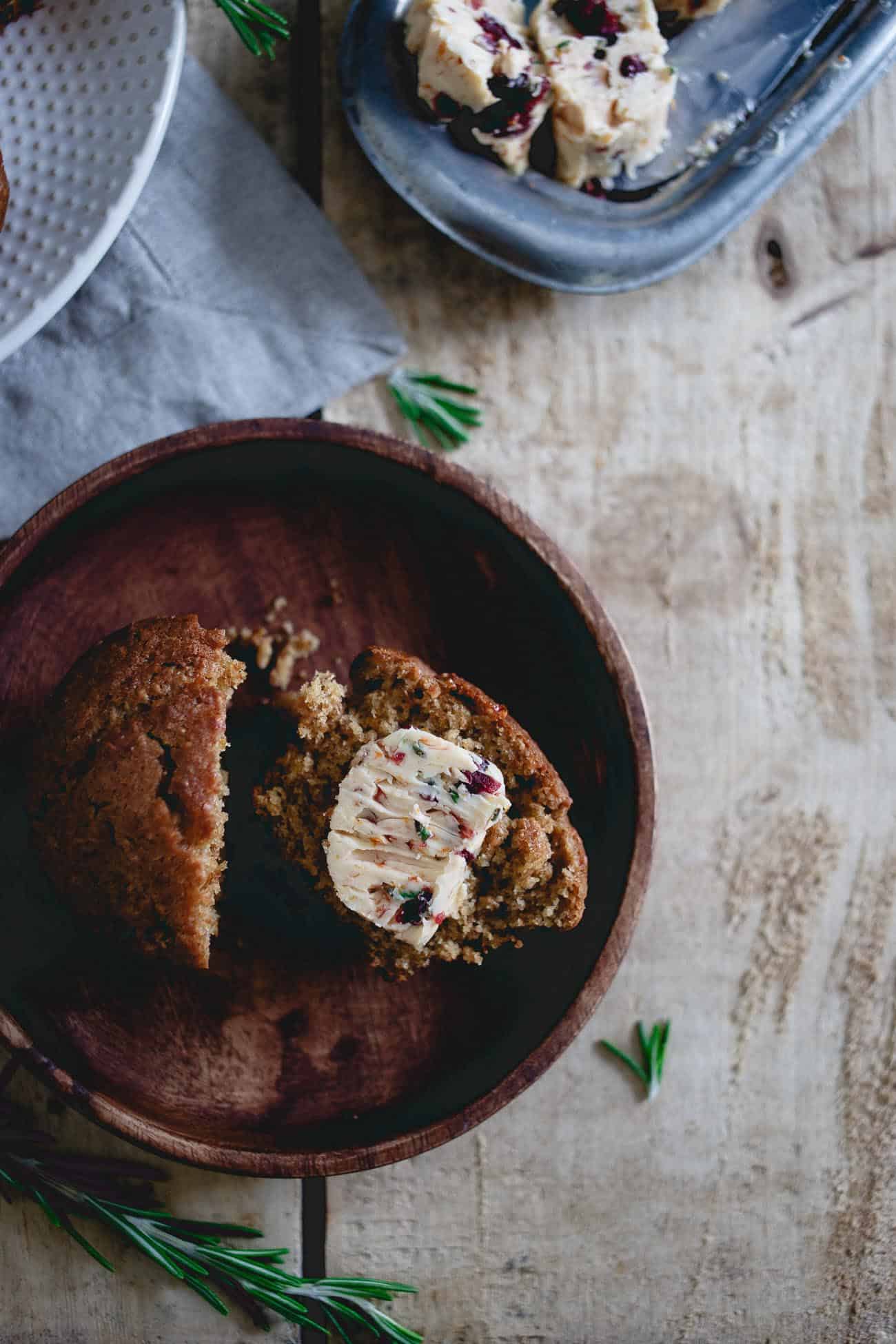 This cranberry orange compound butter is filled with cognac soaked cranberries and fresh rosemary. Slather it on your holiday bird, breads and rolls!