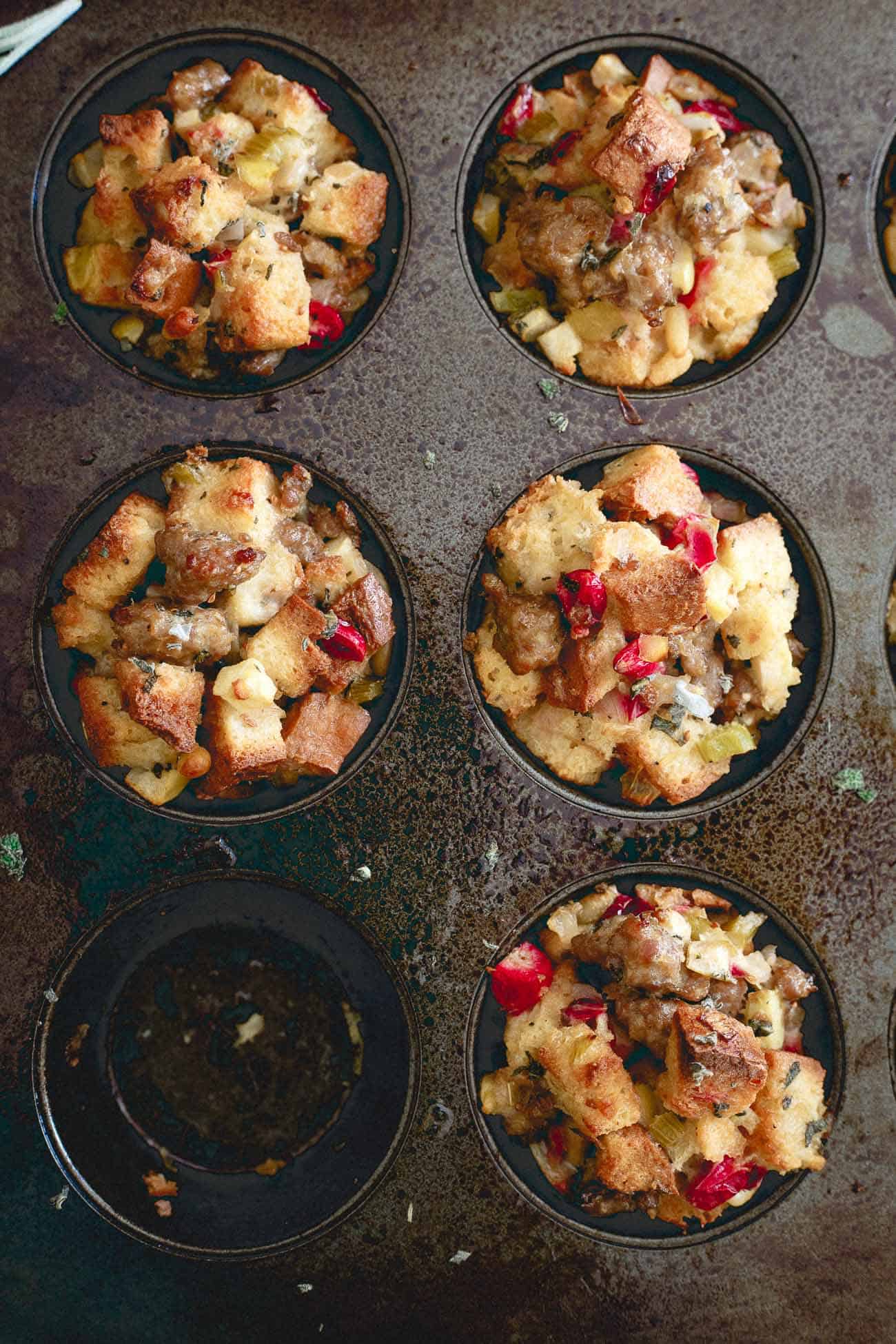 These gluten free stuffing muffins are a fun twist to the traditional Thanksgiving side.