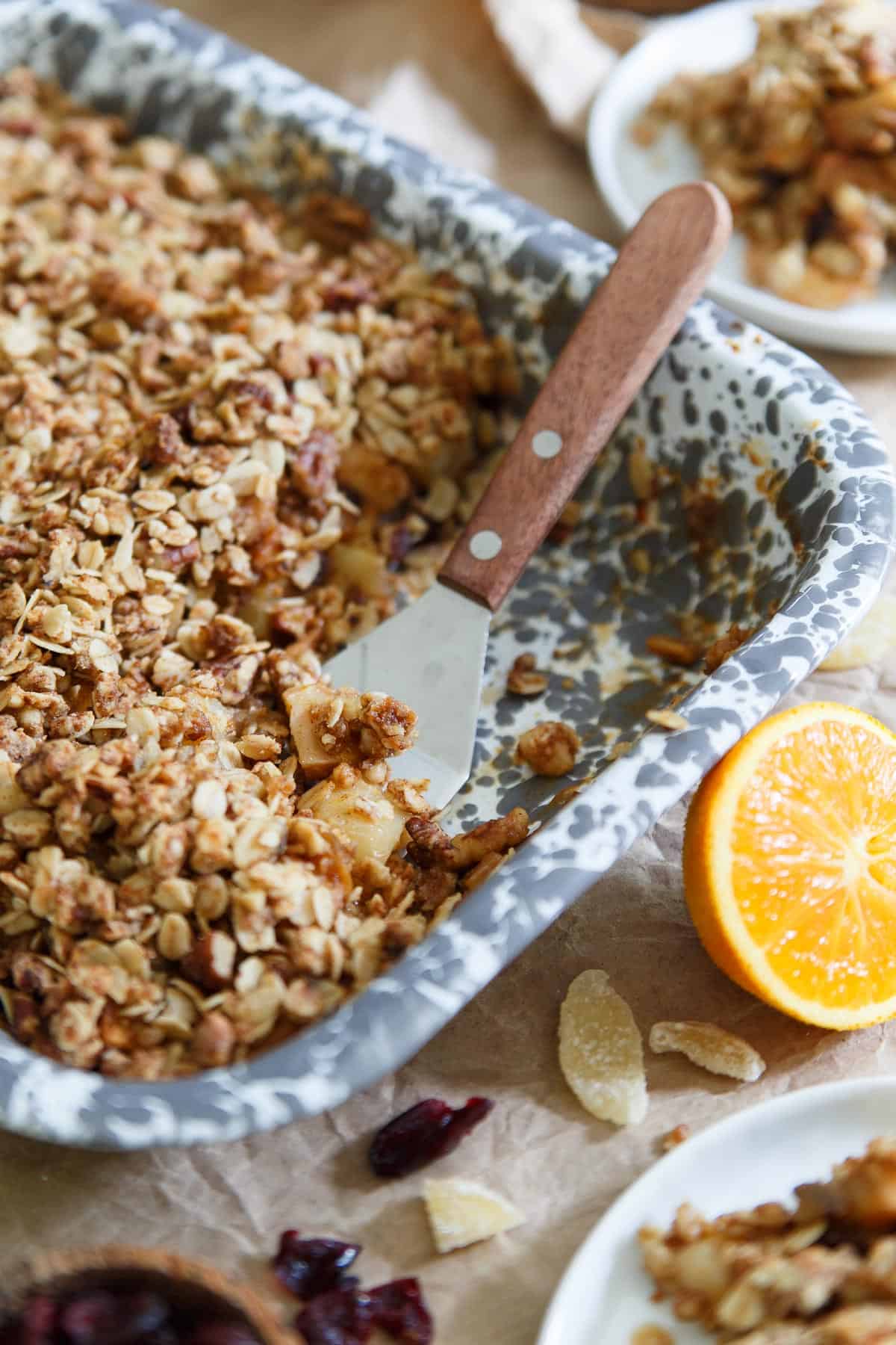 This orange ginger pear and quince crisp will make your whole house smell like the perfect fall candle while it’s baking. It’s a simple seasonal treat everyone will love and perfect with a scoop of vanilla ice cream on top!