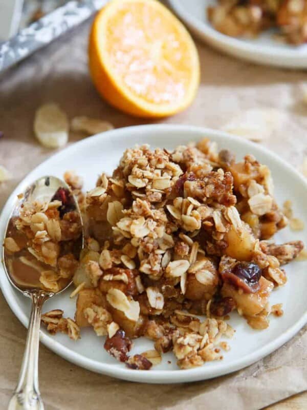 This orange ginger pear and quince crisp will make your whole house smell like the perfect fall candle while it’s baking. It’s a simple seasonal treat everyone will love and perfect with a scoop of vanilla ice cream on top!