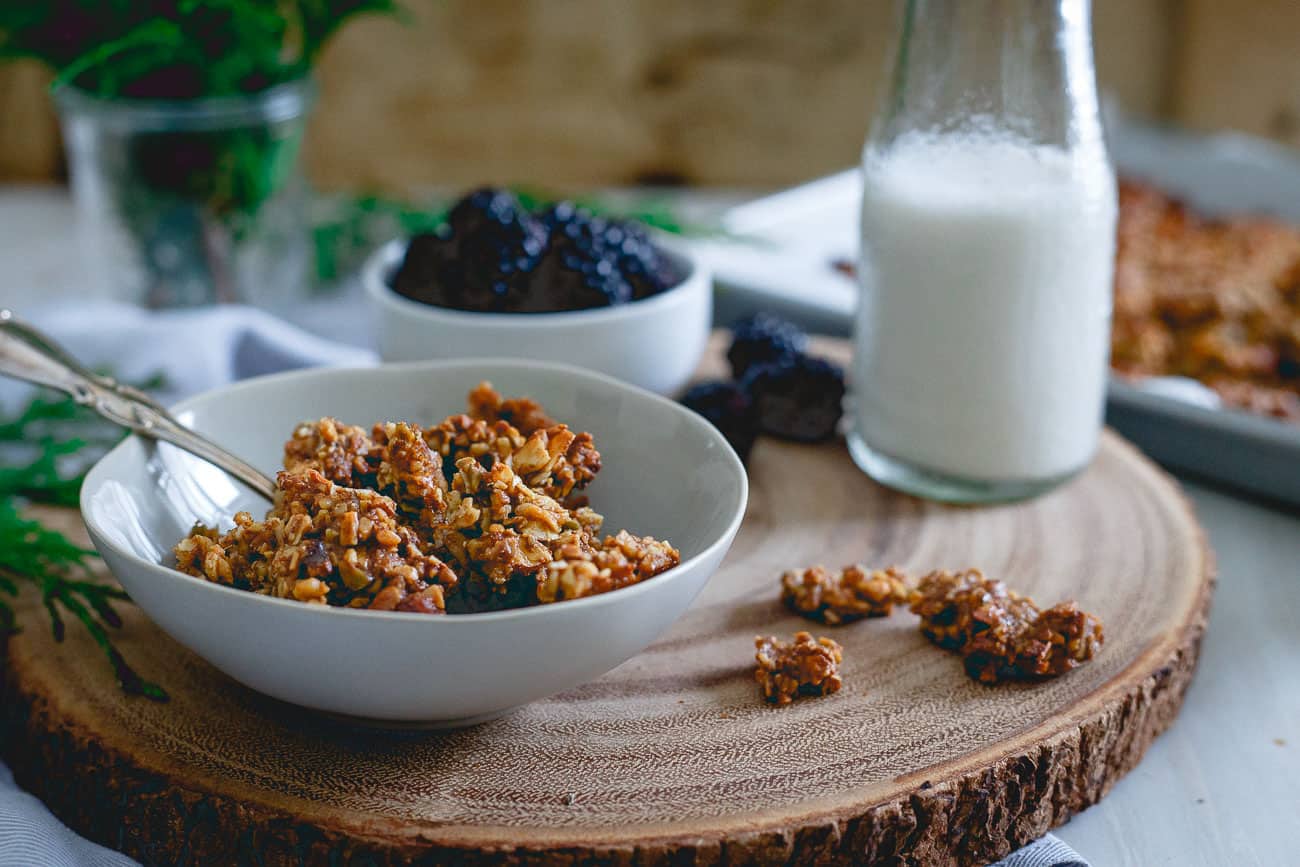 Pour some almond milk on top and call this gingerbread granola the perfect afternoon snack for winter.