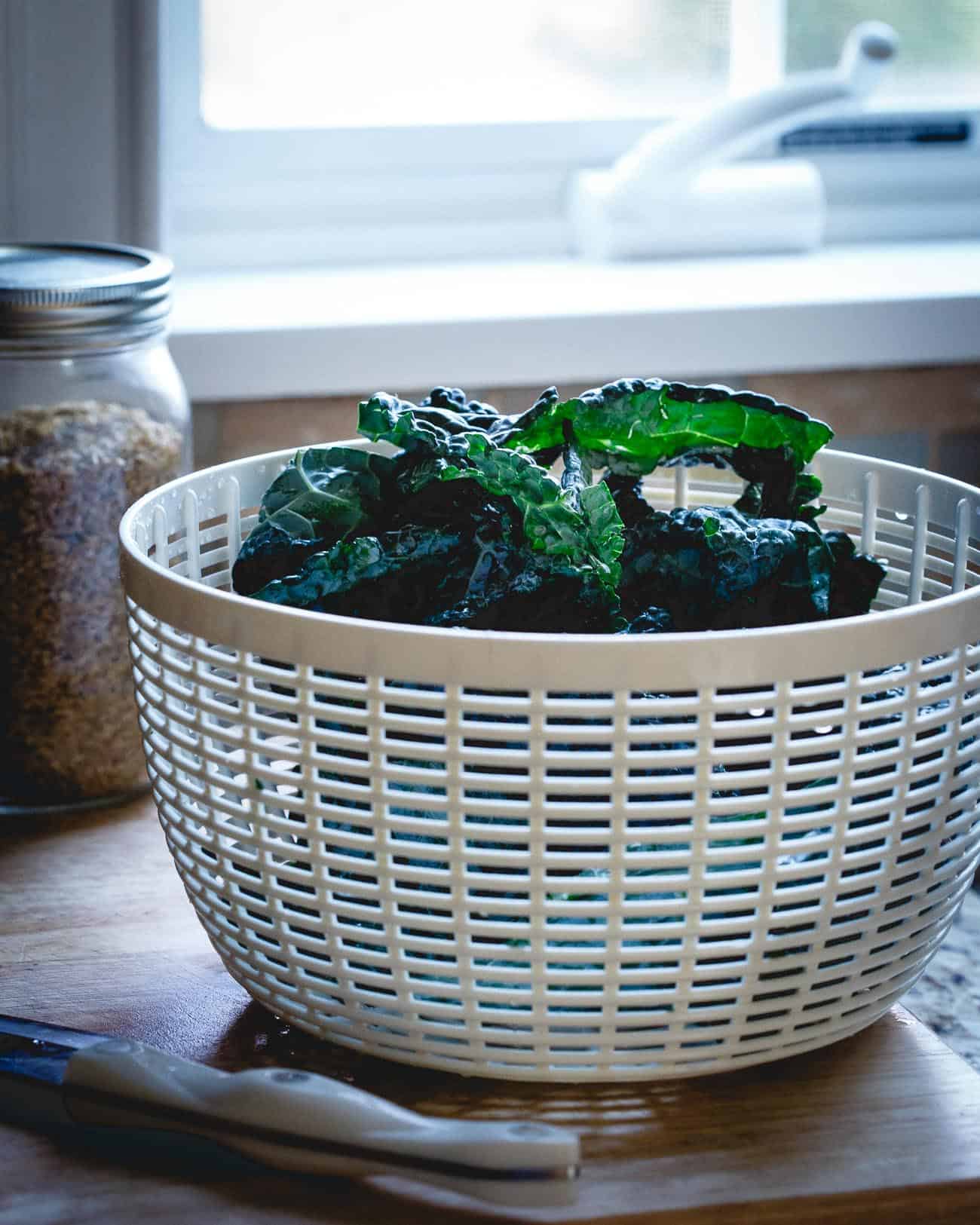 Tuscan kale and freekah combine for a hearty take on twice baked acorn squash.