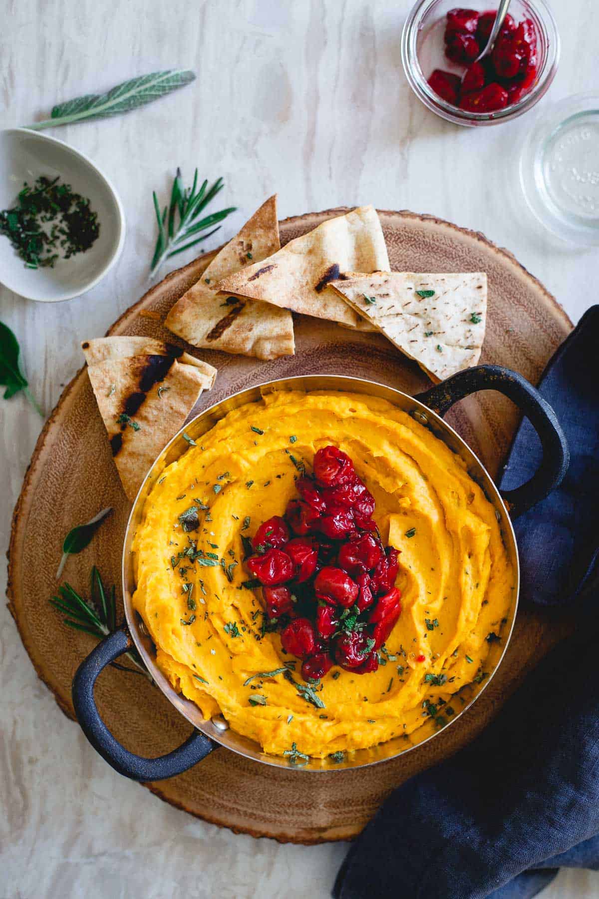 Serve this butternut squash dip with tart cherry compote alongside some toasted pita chips or fresh vegetables for an easy and festive holiday appetizer.