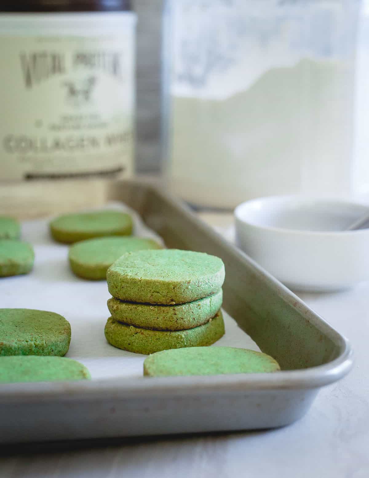 Infused with matcha green tea powder, these shortbread cookies are perfect for the holidays!
