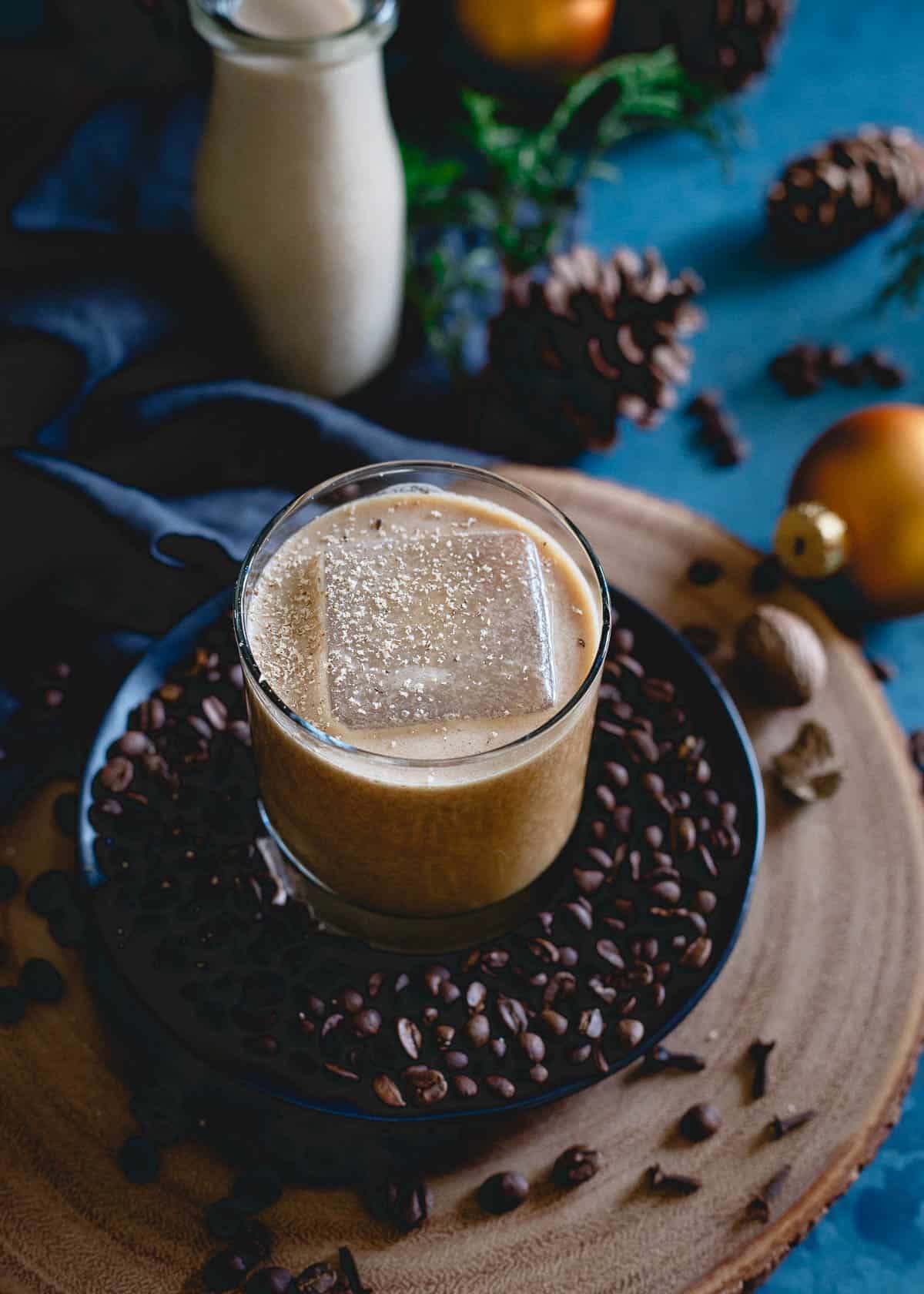 This coconut bourbon coffee nog is a cold, creamy, spiced milk drink perfect for the holiday season. Get your booze and caffeine kick at the same time!