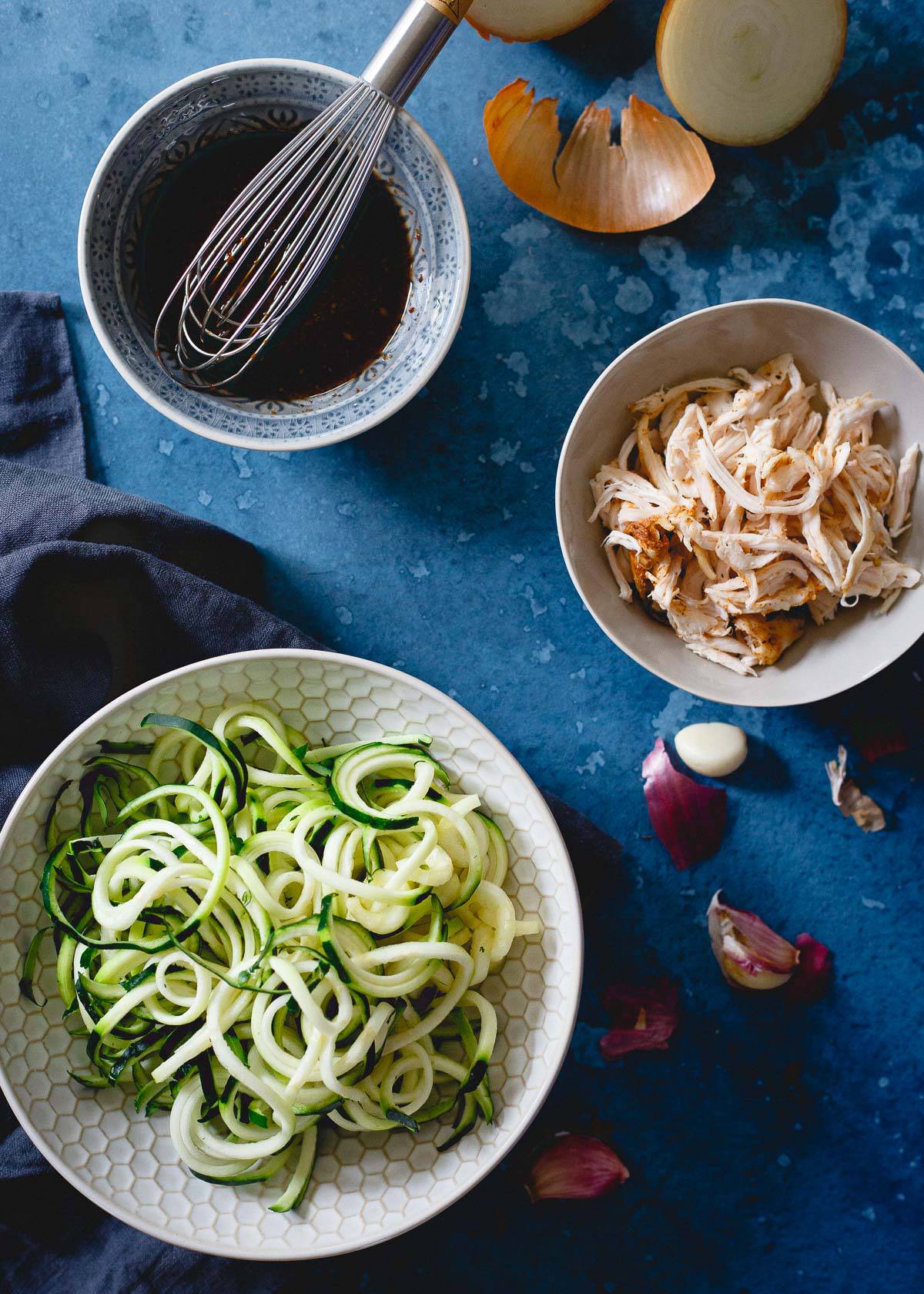Zucchini noodles make this Chinese takeout inspired dinner a much healthier option.
