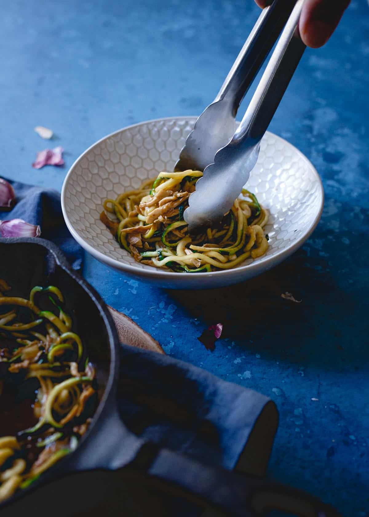 A much healthier version of Chinese food takeout, these Chinese chicken zoodles can be made start to finish in 15 minutes!