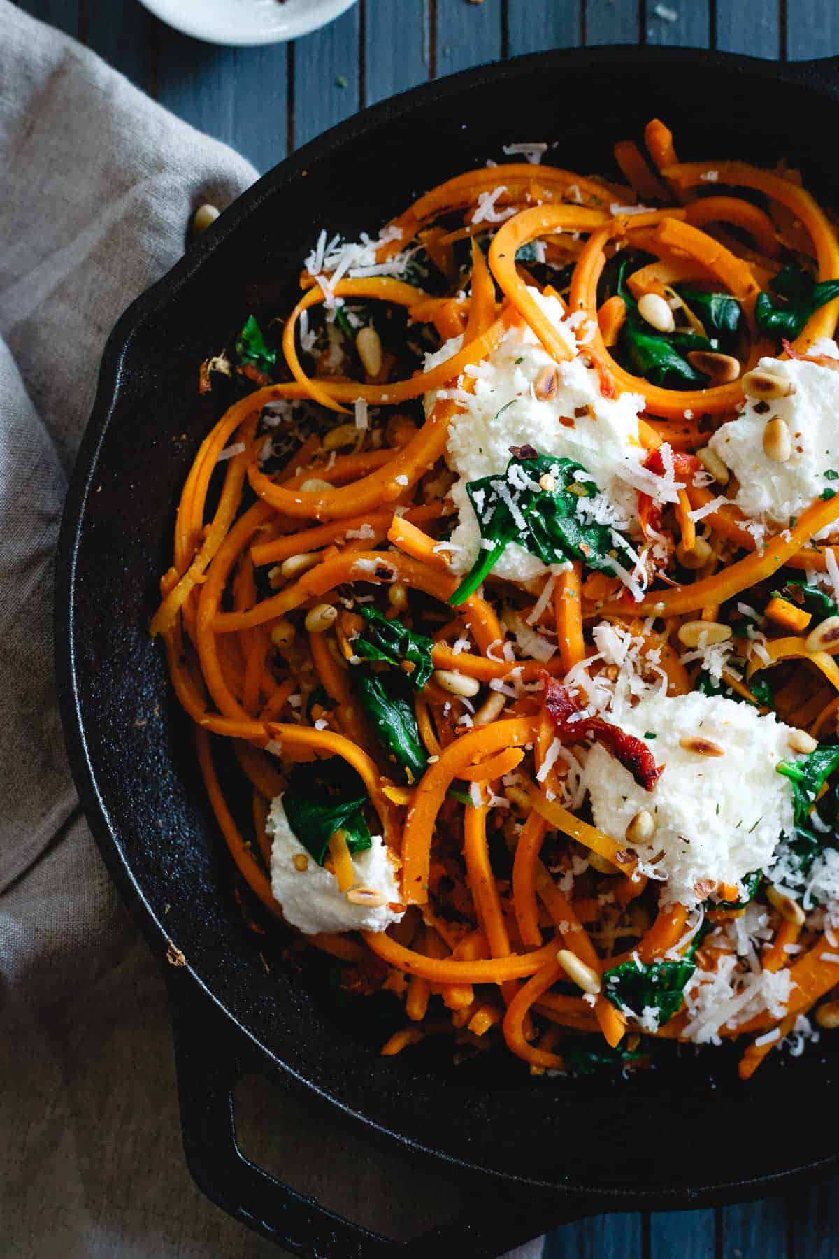 These garlicky butternut squash noodles are a simple winter one skillet meal packed with flavor.