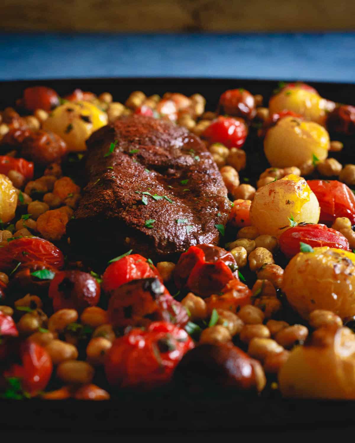 This sheet pan mediterranean roasted lamb dinner can't be beat. Ready in just 20 minutes and only one pan to clean up after!