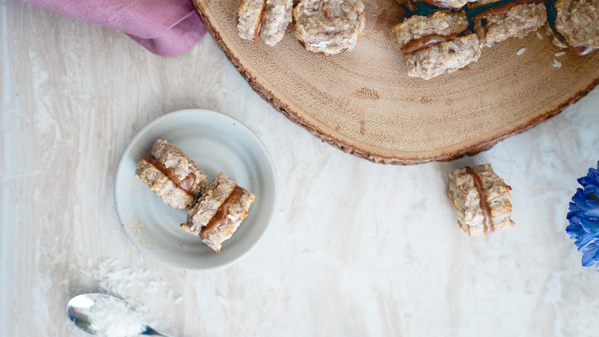 Easy banana macaroon sandwich cookies are perfect for a sweet afternoon snack.