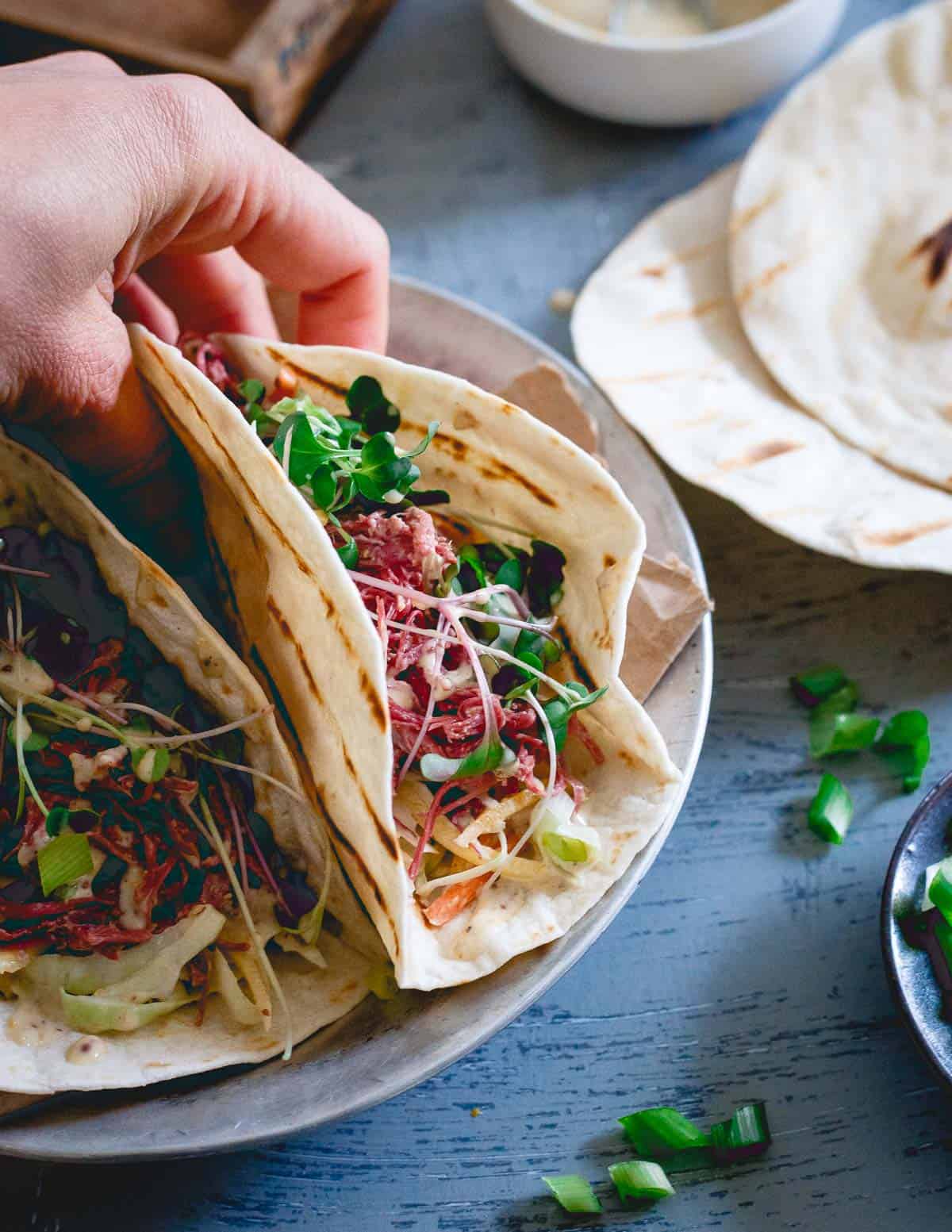 Corned beef tacos are a fun Mexican twist to the traditional Irish fare for St. Patrick's Day.