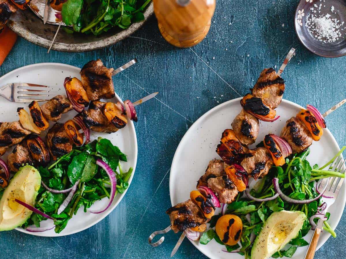 Tender lamb kebabs are marinated in a smoky lemon yogurt sauce then grilled with apricots for a delicious spring meal.