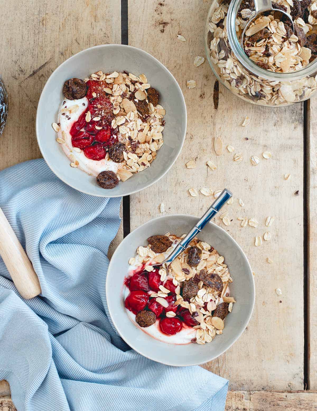When you're craving sweet for breakfast but still want something healthy and nutritious, these tart cherry ginger muesli yogurt bowls are perfect!